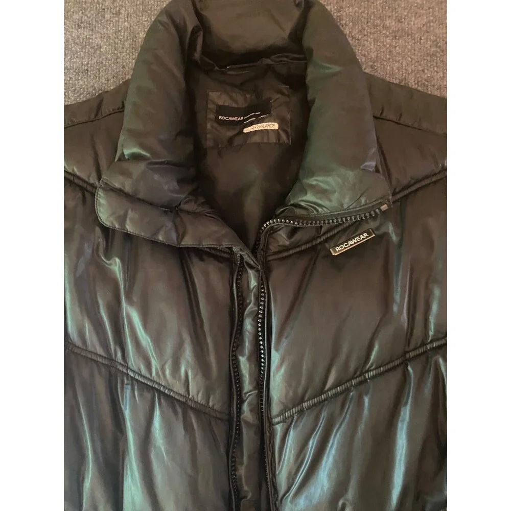 ROCAWEAR‎ Men's 2XL XXL Sleeveless Puffer Vest Black Full-Zip Streetwear Hip Hop